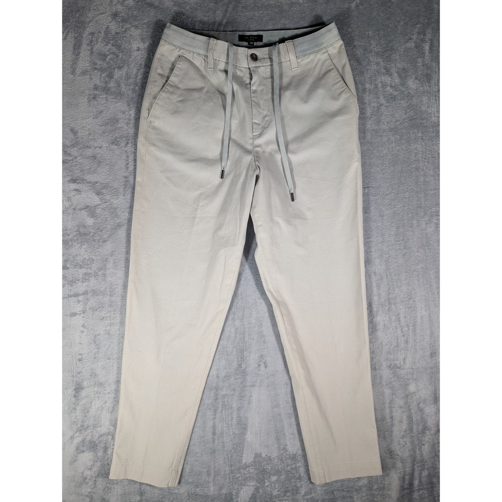 Ted Baker London MMT STILZ Stone Gray Drawstring Tapered Chino Pants Mens 30R